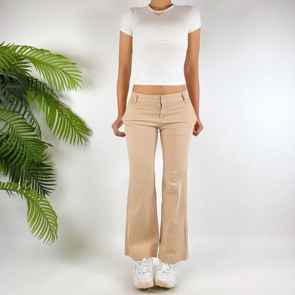 Vintage Y2K Indie Grunge Low Rise Preppy Khaki Chino Flare Dress Pants / 0 - Picture 4 of 5